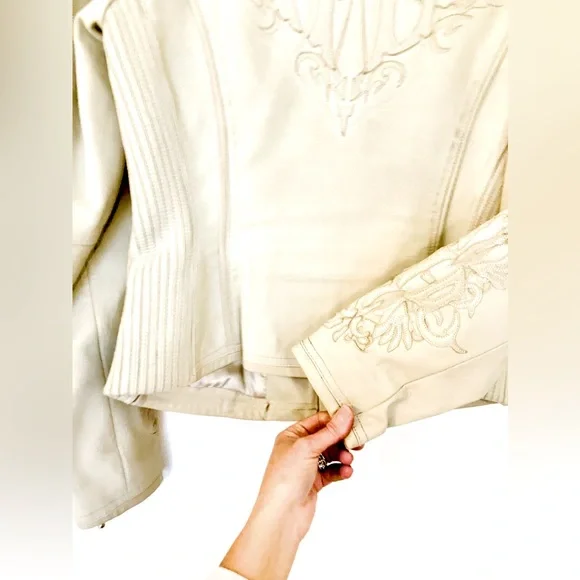 100% GENUINE LEATHER CREAM HARLEY DAVIDSON BIKER MOTO JACKET SIZE SMALL - Picture 3 of 7